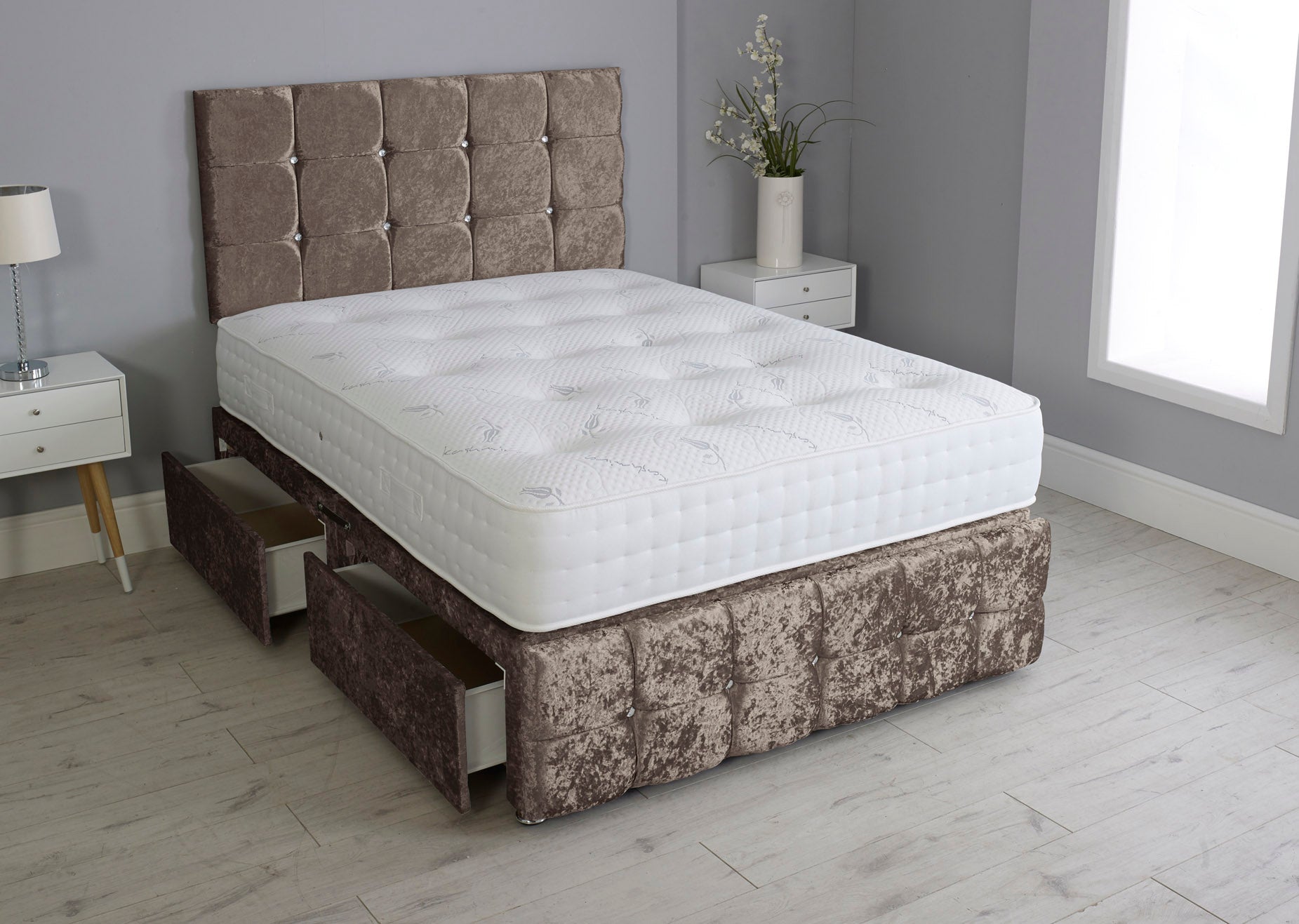 Cuboid Cube Divan Bed With Mattress And Footboard And Pocket Memory Mattress